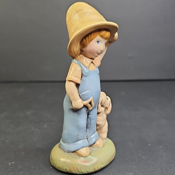Lucille Neuman Hand Painted Ceramic Figurine Of Farming Child Wil Puppy Dog CA - Picture 2 of 8
